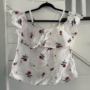 Primark Womens Blouse Size 6 White Floral Cold Shoulder  Peasant Top